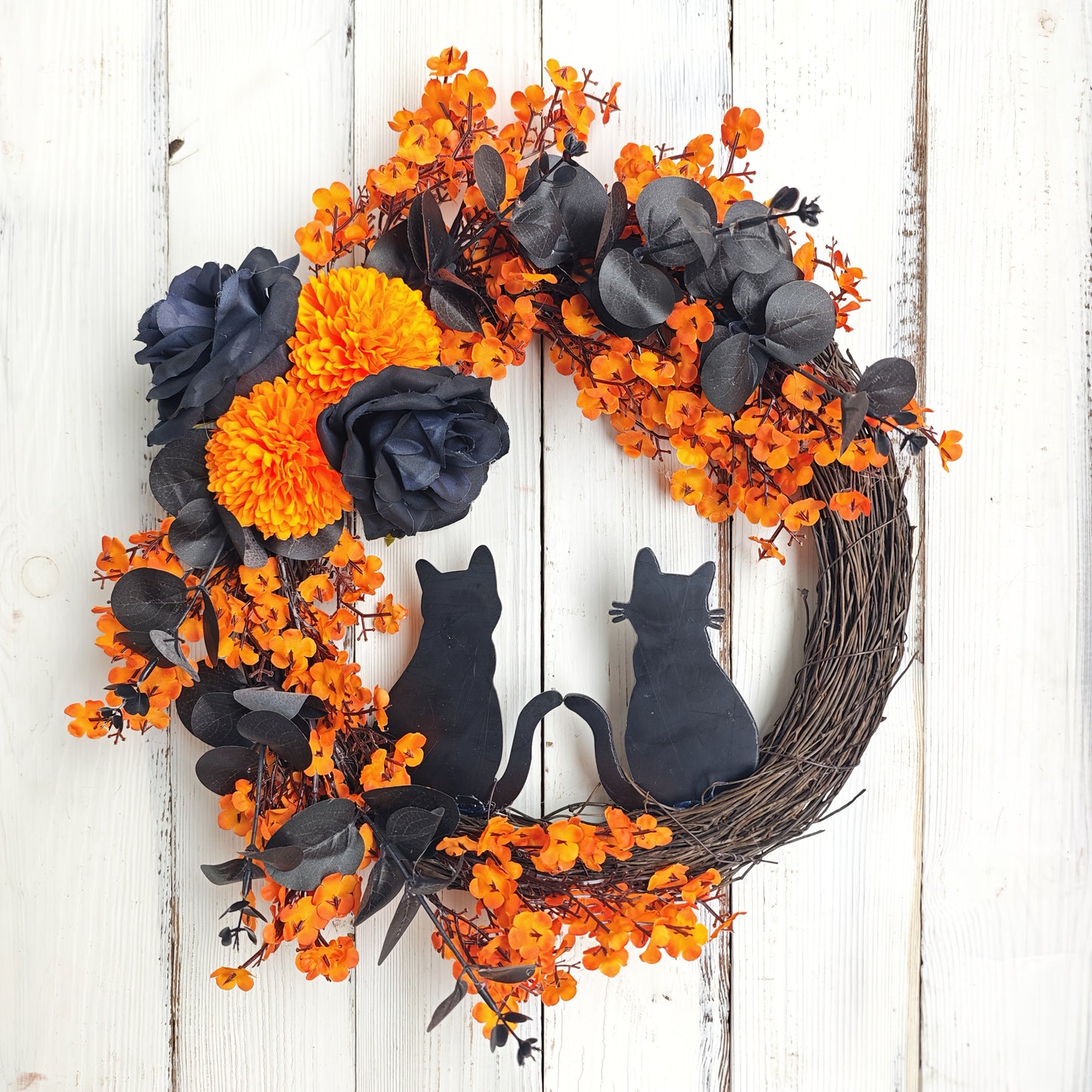 Halloween Moon Wreath Black Cat Door Decoration