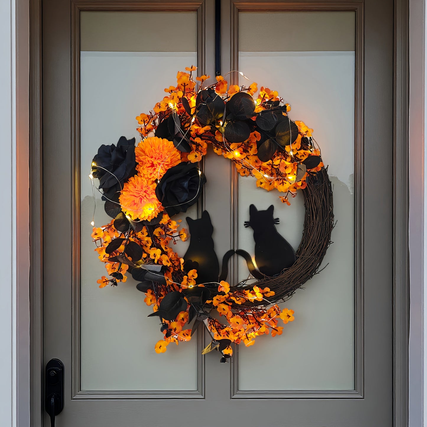 Halloween Moon Wreath Black Cat Door Decoration