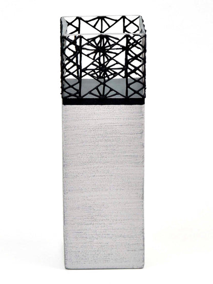 Grey Stone Glass Vase | Square vase | Art Decorated Glass Vase for flowers | Table vase 12 inch | Interior Design | Home Decor | 6360/300/sh186.1