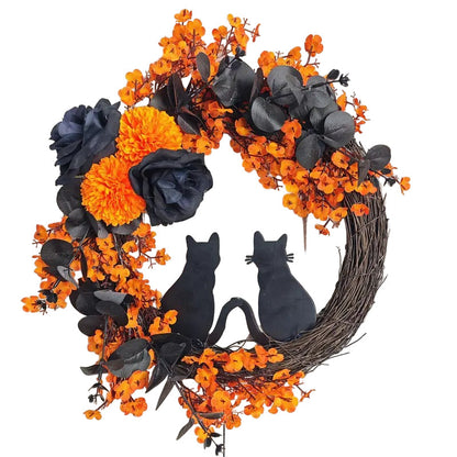 Halloween Moon Wreath Black Cat Door Decoration